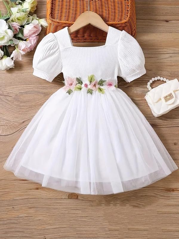 Image of Niren Enterprise 1019 Floral Embroidery net and Modal Short Sleeve Baby Girl Frock
