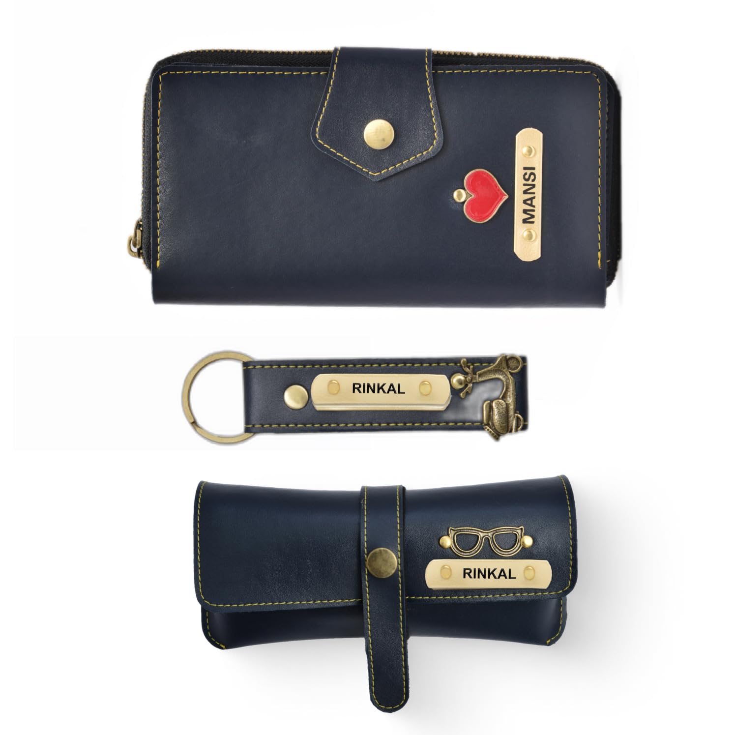 Customised Lady Wallet, Eyewear Case & Keychain with Name & Charm | Gifts for Women Special Unique | Gift Items for Women (Blue)-image-45