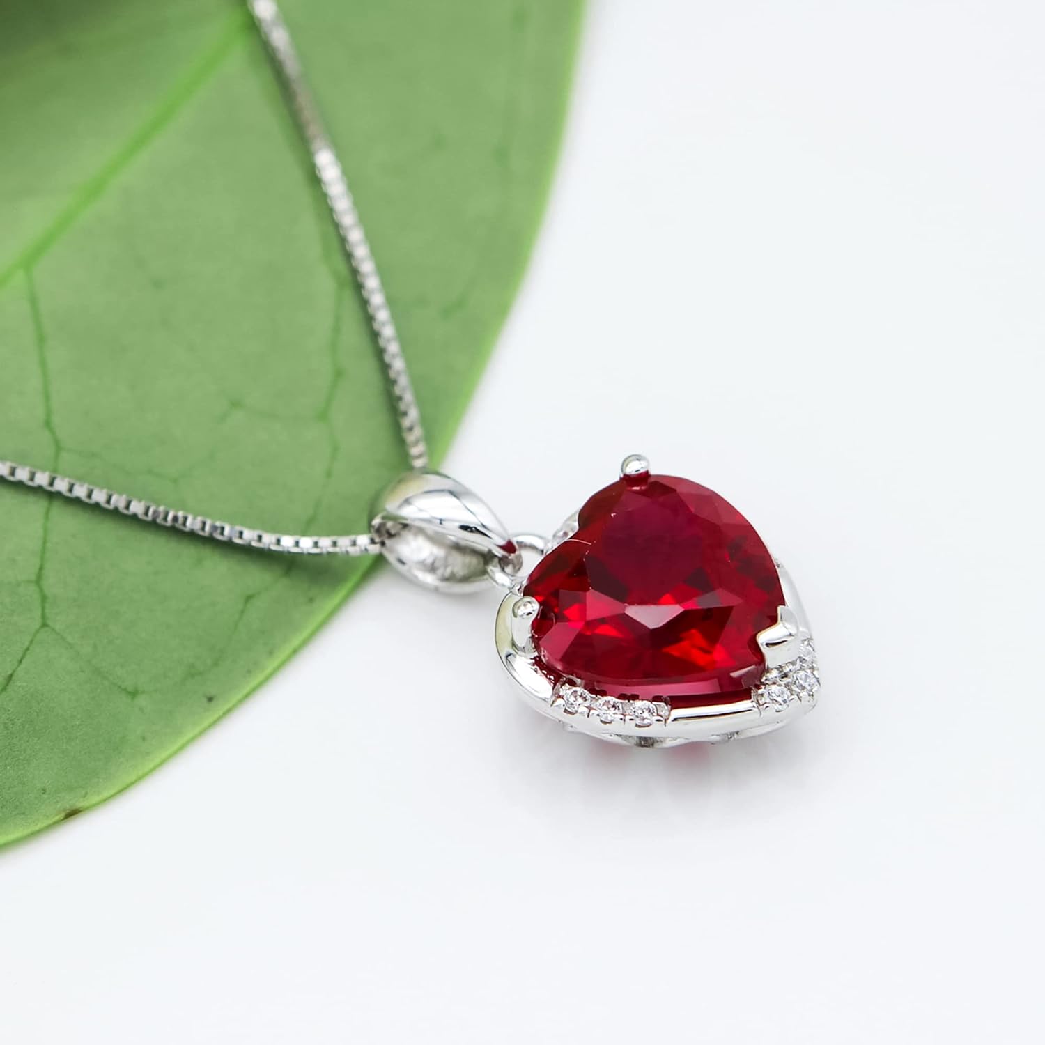 925 Sterling Silver 5.5ct Love Heart Ruby Emerald Zirconia Pendant Necklace White Gold Plated Fashion Jewelry Gift 18"