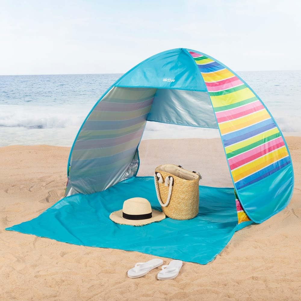 AKTIVE Tenda da spiaggia, Pop up, 140x160x110 cm, 2 persone, Protezione UV50, Zanzariera posteriore, Colonna d'acqua 200 mm, Poliestere, Borsa di trasporto, Tende pieghevoli (62378)