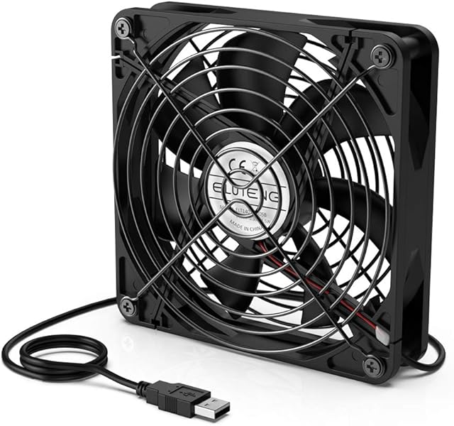 ELUTENG USB Fan 140mm Computer Fan Cooling Radiator Fan 50 CFM 1000 RPM PC Fan Black USB Case Fan 5V/0.3A with Metal Grill Guard Compatible for PC/AV cabinet/PS4/xBox/Router 14cm