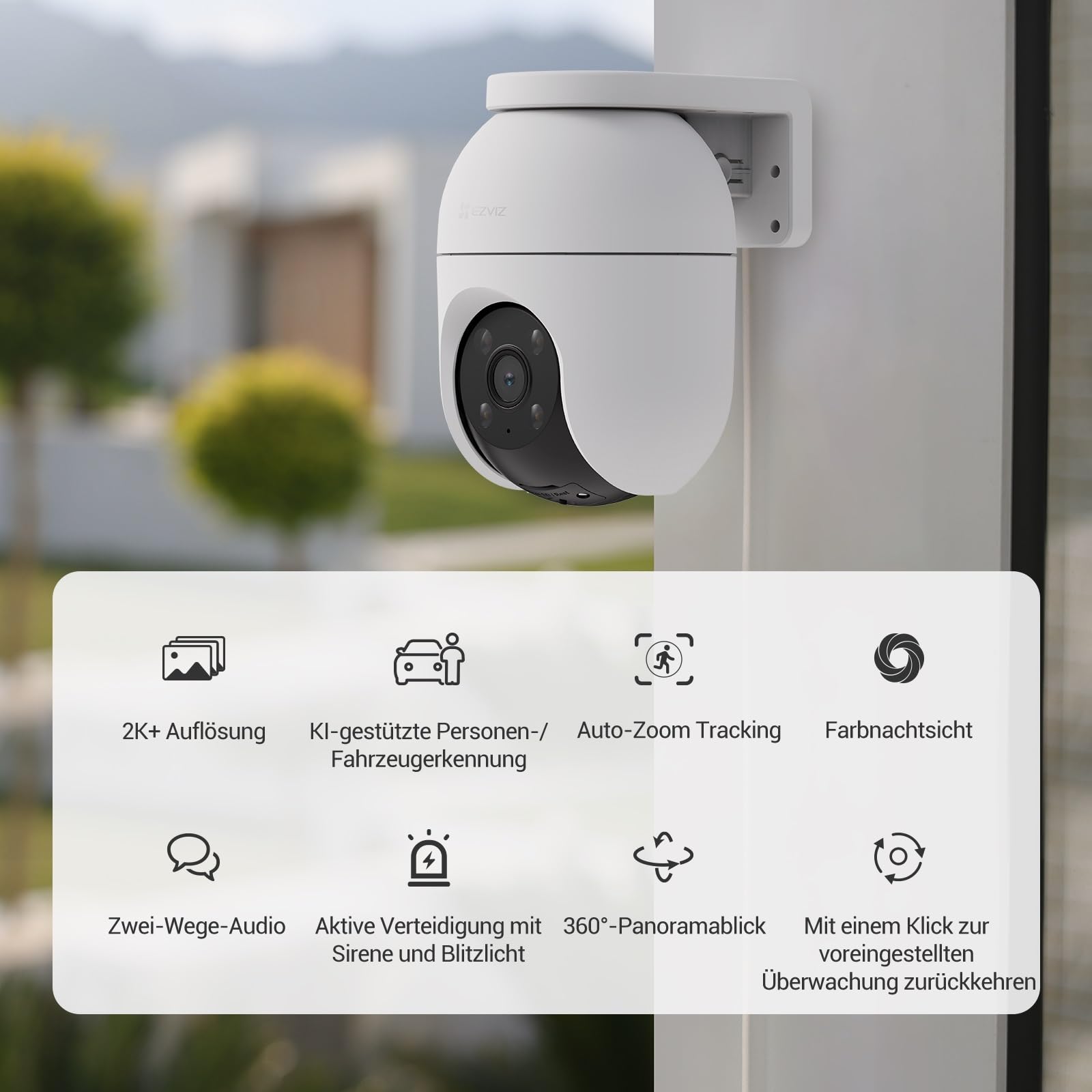 EZVIZ 4MP PTZ Überwachungskamera Aussen, WLAN IP Kamera Outdoor mit Personen-/Fahrzeugerkennung, Zwei-Wege-Audio, Automatischer Verfolgung und Vollfarb-Nachtsicht, Wetterfestes Design, C8c 2K+