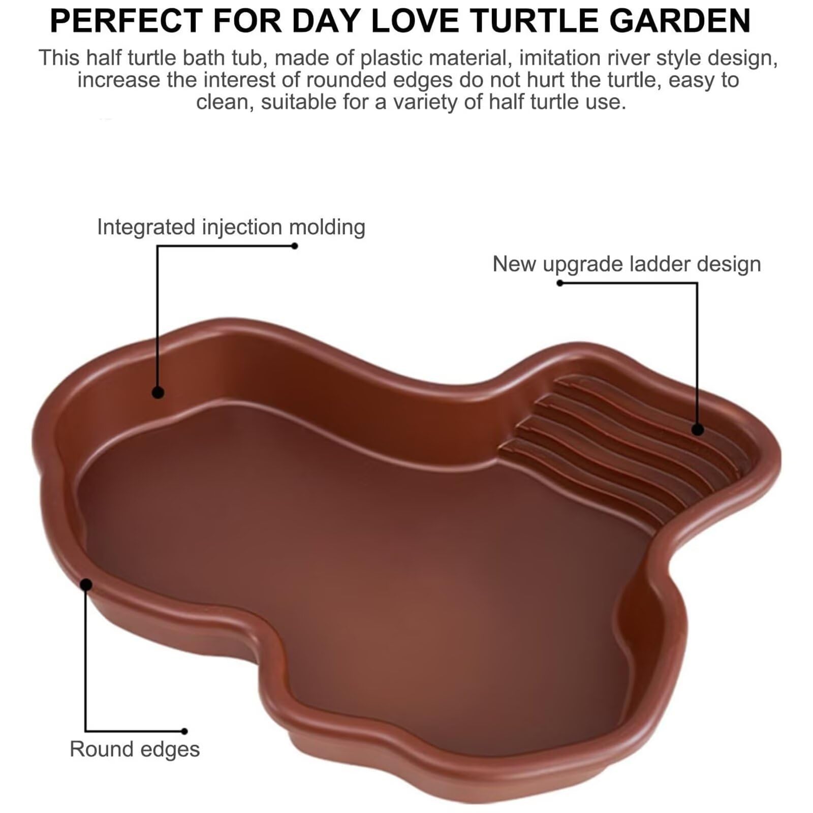 Bañera para Reptiles, Gran Piscina para Tortugas, Piscina para Reptiles con Rampa y Plataforma de Baño, Ornamento de Acuario para Tortuga, Gecko para Balcón, Patio(Sin tubo)