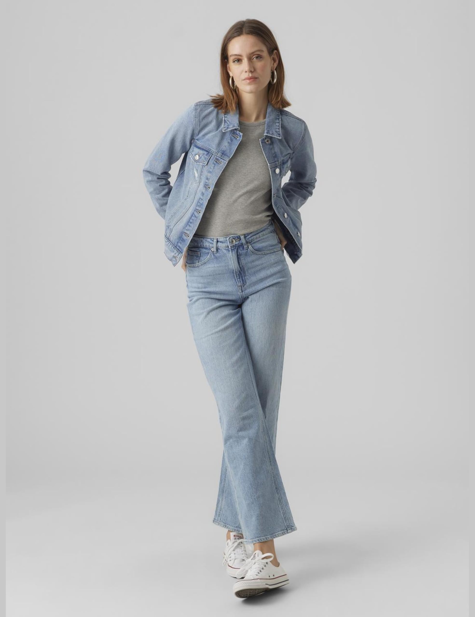 VERO MODA Vmzorica LS Denim Mix Noos-Chaqueta Vaquera, Mezclilla De Color Azul Claro, S para Mujer