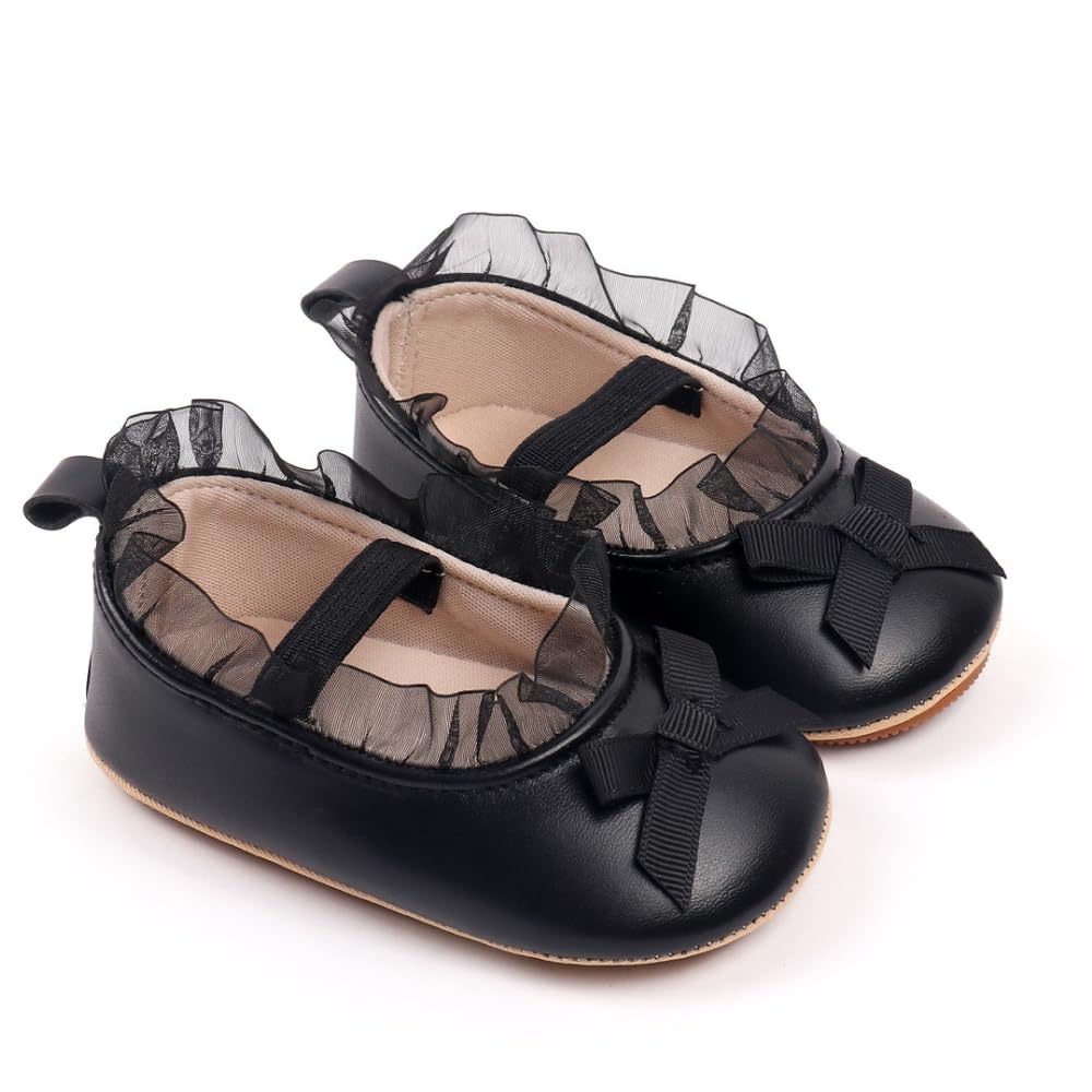 neska moda 6 To 12 Months Baby Girls Bow & Frill Black Slip On Anti Skid Belly Booties-BT5448-picture-24