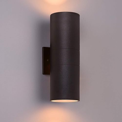 wowlite Lámpara de pared al aire libre, iluminación exterior, diseño de cilindro de montaje en pared impermeable negro mate, accesorio de luz para