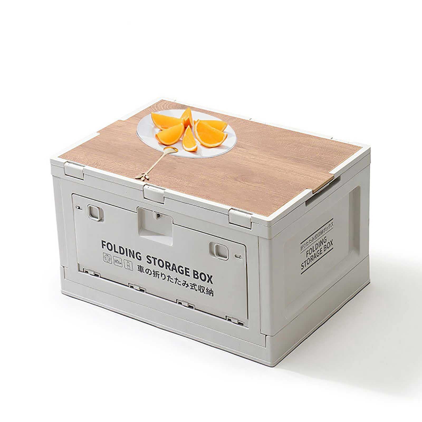 Zusammenklappbare Aufbewahrungsbox mit Holzdeckel, 50 l großer zusammenklappbarer Outdoor-Behälter, Camping-Box, Camping-Organizer, Faltbox, für Camping, Autoaufbewahrung, Haussort