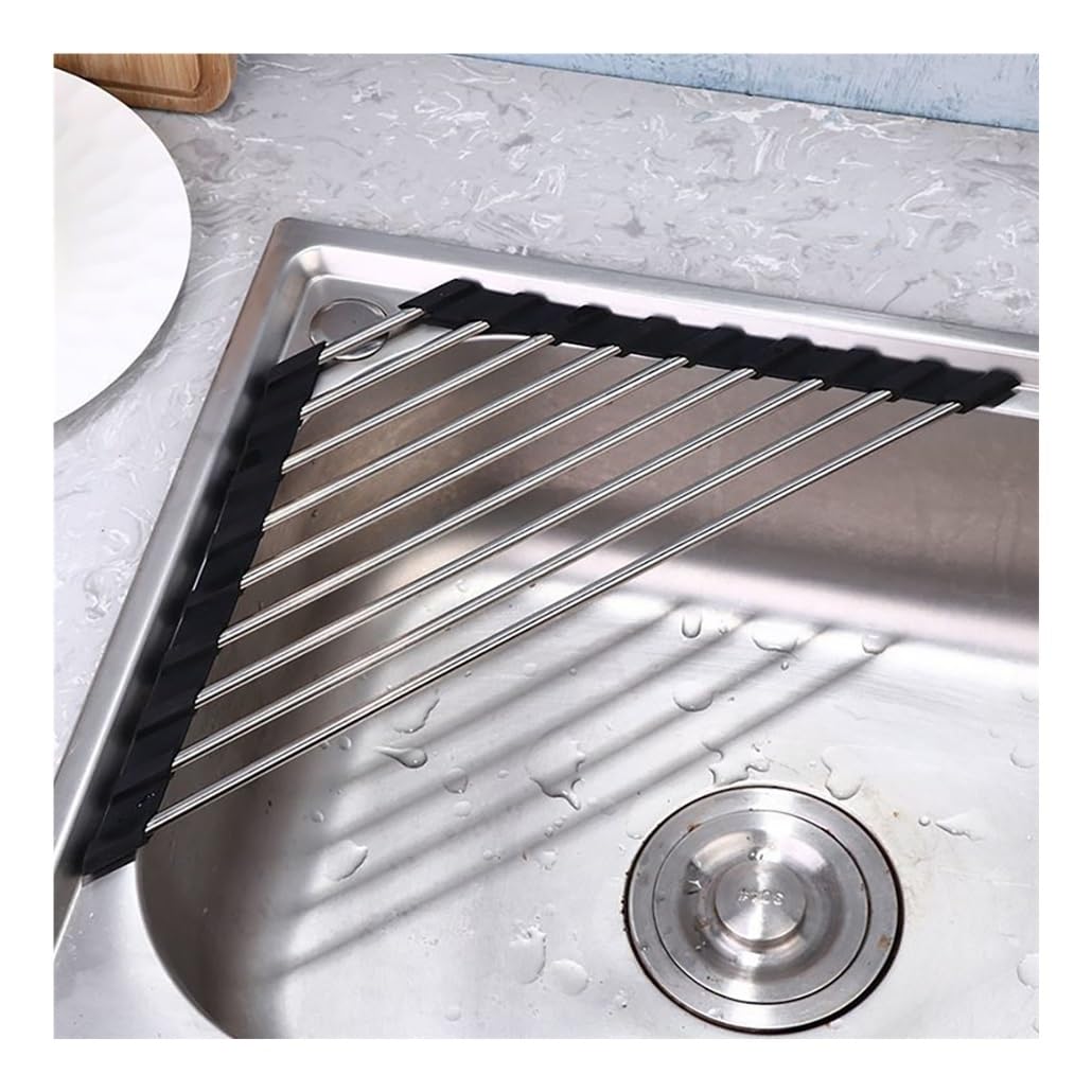 Escurridor de Platos Triangular Plegable de Acero Inoxidable para Esquinas pequeñas de Fregadero, Alfombrilla escurridora para Colocar sobre el Fregadero de la Cocina.