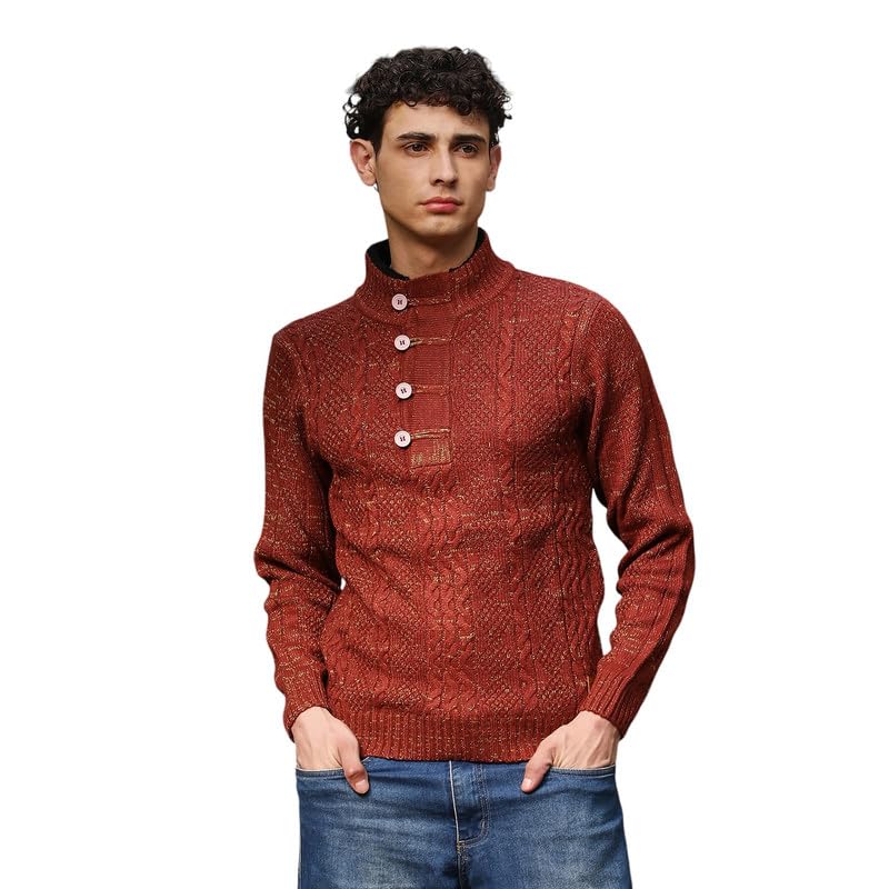 cahoot Men's Sweater | Stand Collar, Ribbed Cuff Sleeves, Half-Button Closure, Ribbed-Straight Hem | Solid Jacquard for Casual-picture-46