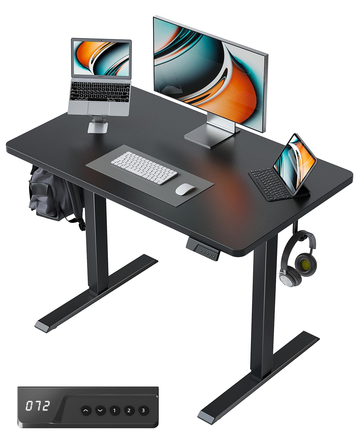 FEZIBO Electric Standing Desk ONE PIECE Height Adjustable Standing Desk,100 * 60cm Sit Stand Table Adjustable Desk Stand Up Desk for Home Office,Black