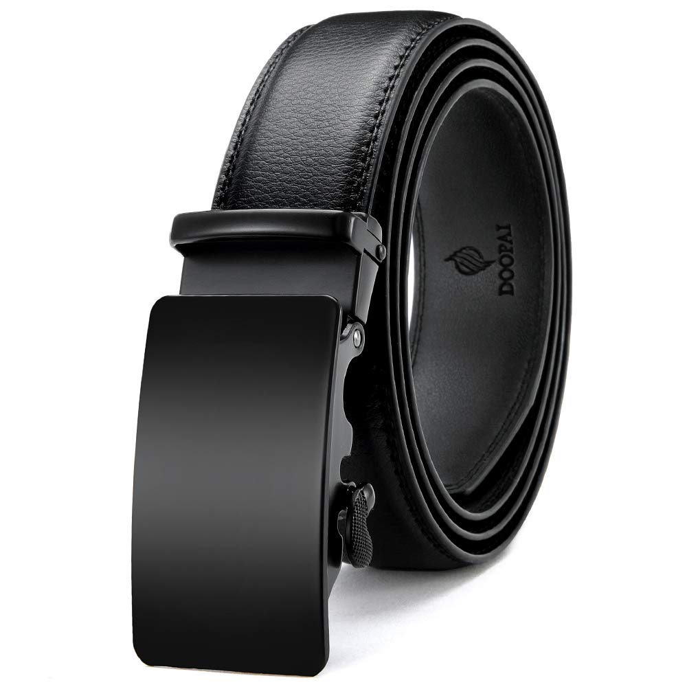 DOOPAI Men's Ratchet Dress Belt 2-Pack – Leather Automatic Buckle Belt, Cut To Exact Fit (28"-56")