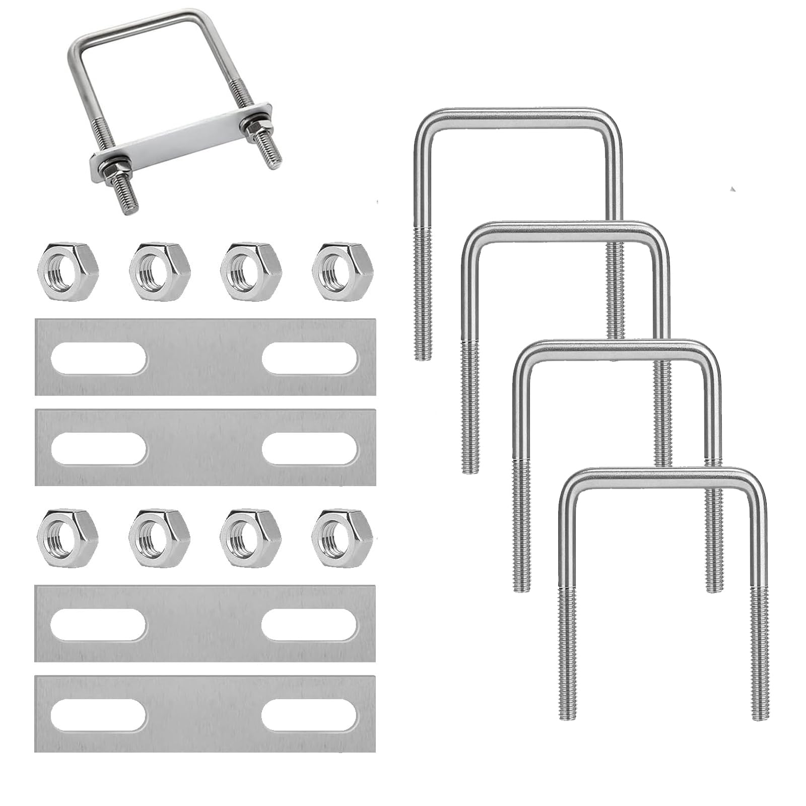 Jiavlyx Pack of 4 M8 Stainless Steel U Bolts, 120 x 60 mm U Shackle, with 8 Nuts and 4 Counter Plate, Bracket Bolts, Square U Bolts, for Pipe Fixing Car Towing