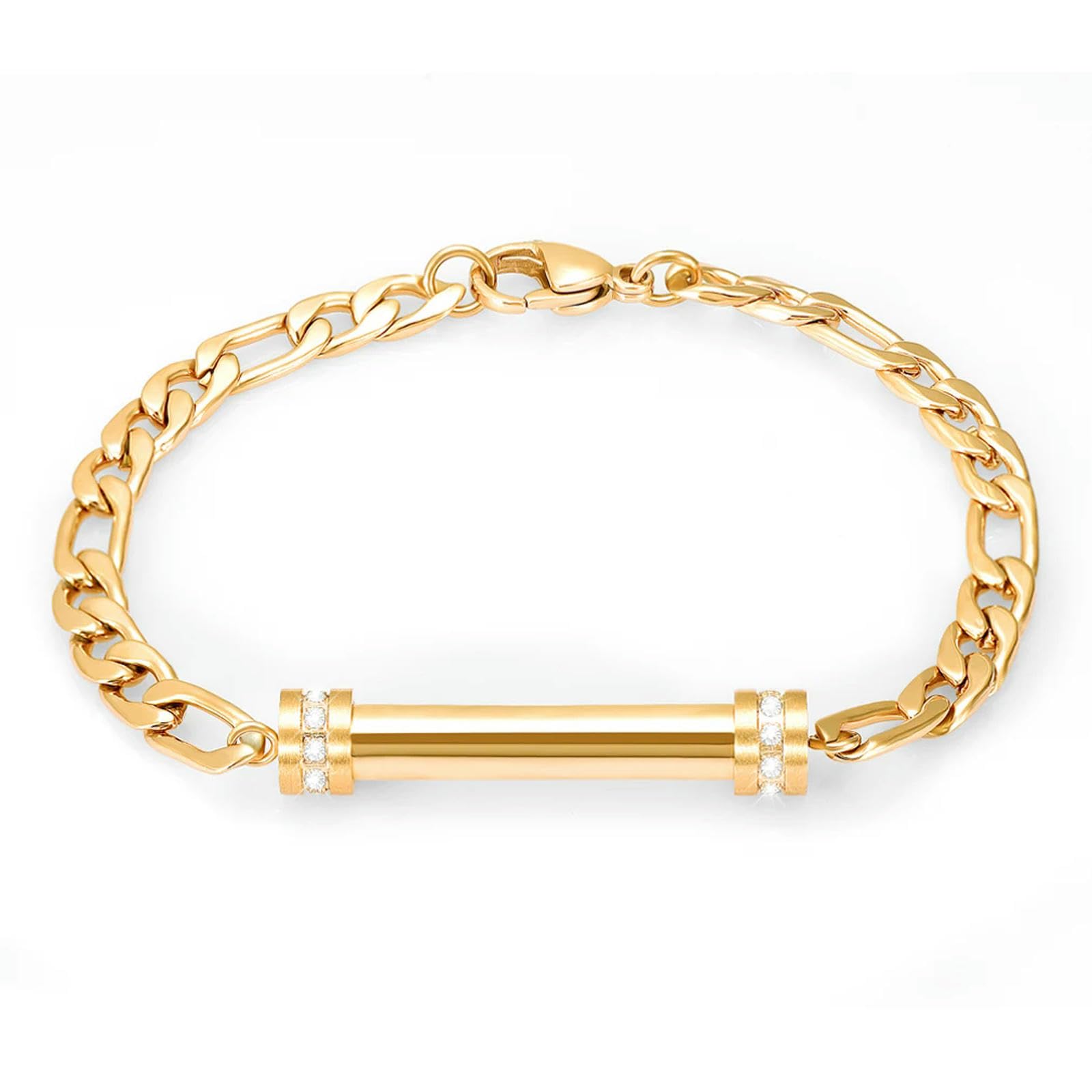 Biaihqie Gold Cylinder Crystal Cremation Bracelet For Ashes Stainless Steel Memorial Keepsake Urn Bracelet Bangle Ashes Holder