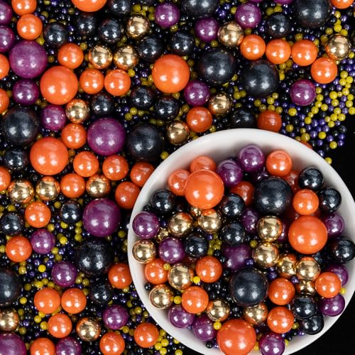 Image of Edible Pearl Sprinkles,130g Mixed Gold,Purple,Orange and Black Pearls,Perfect for Cake Decorations,Baking, Ice Cream,Cookies,Cupcake Topper