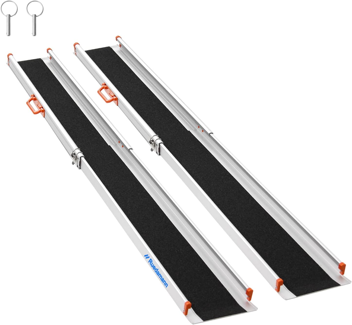 Ruedamann 8FT Adjustable Aluminum Wheelchair Ramp, 8.3" W, 600lbs Capacity,Portable Telescoping Non-Skid Surface Wheelchair Ramp for Home, Stairs, Steps