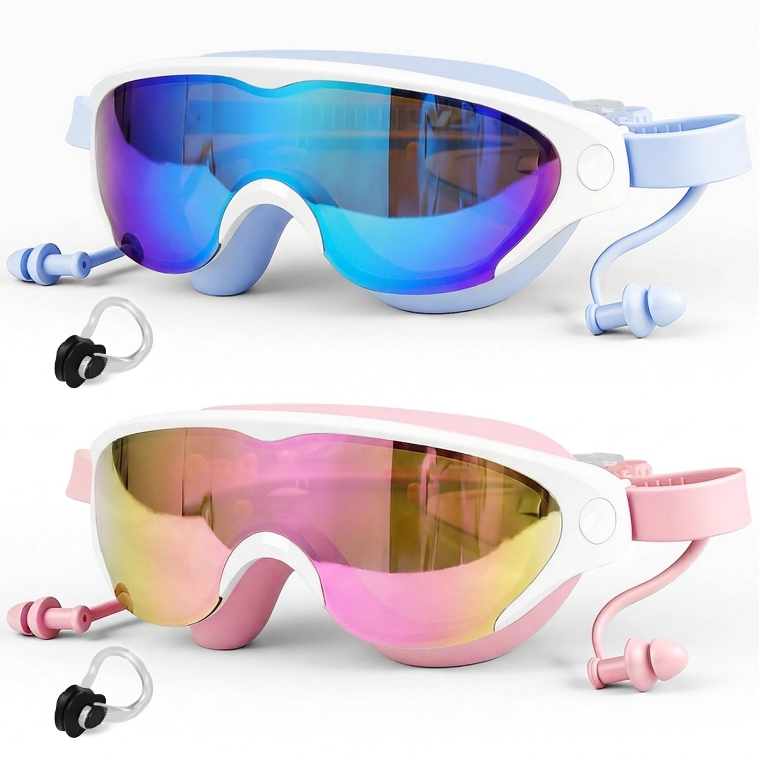 Zoomsnail 2 Pack swim goggles kids, childrens goggles Anti-Fog Waterproof, childrens swimming goggles Wide Vision UV Protection, Durable swimming googles for Boys & Girls Blue and Pink