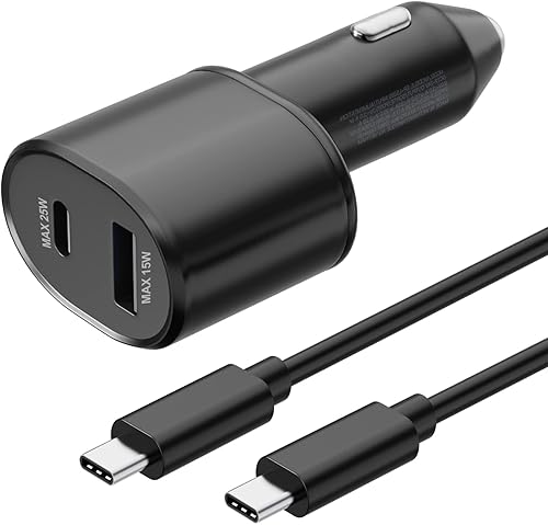 Cargador de coche Samsung USB C de 25 W, PD&QC3.0 compatible con doble puerto con cable tipo C de 5 pies para Samsung Galaxy S23S23 UltraS23