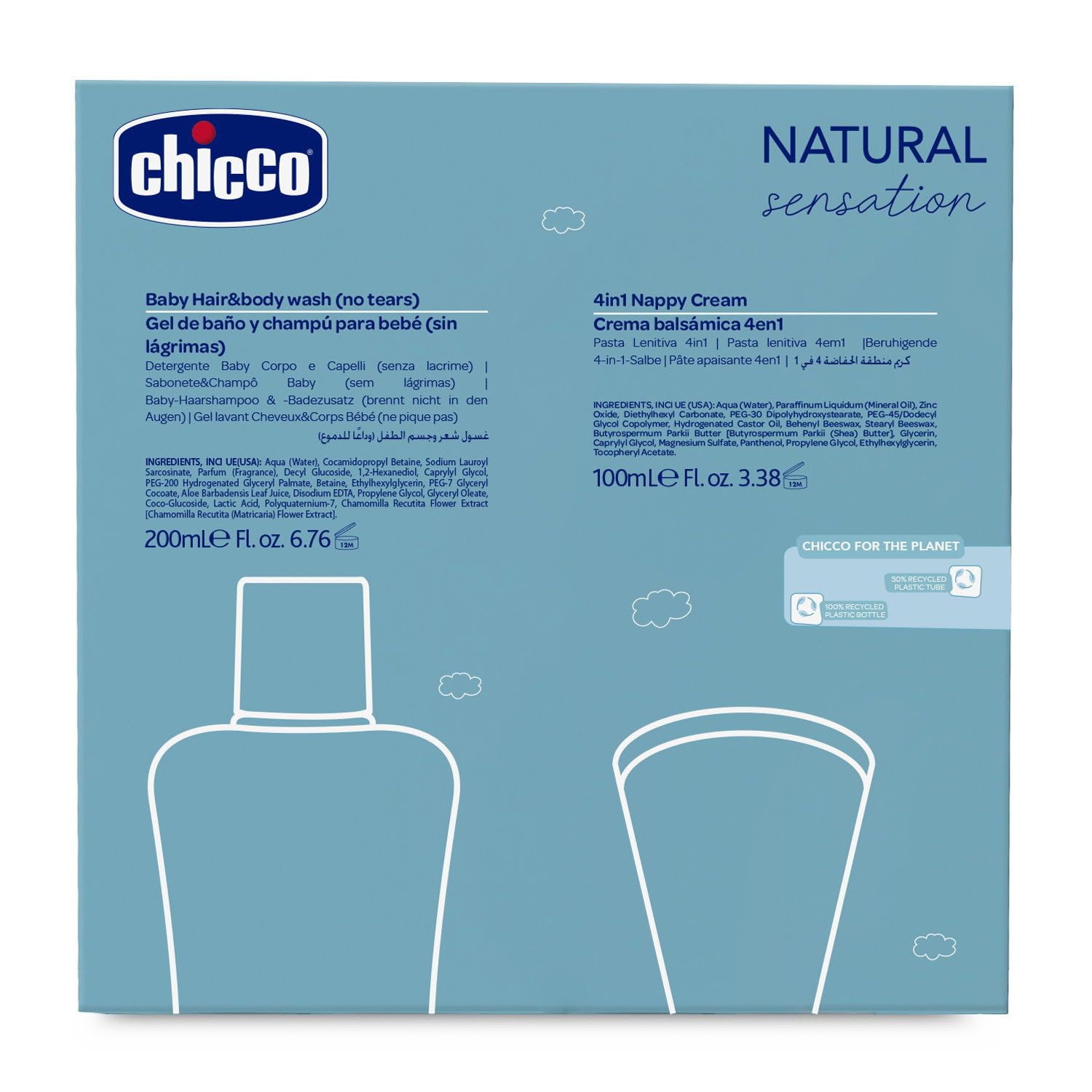 CHICCO Natural Sensation zestaw kosmetyków z kąpielą bez łez szampon 200 ml i kojąca pasta 100 ml dla dzieci, zestaw zmian, pomysł na prezent