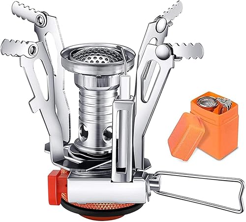 Estufa de campamento portátil, compacta resistente al viento, estufa ultraligera con válvula ajustable para senderismo, emergencia, huracán,