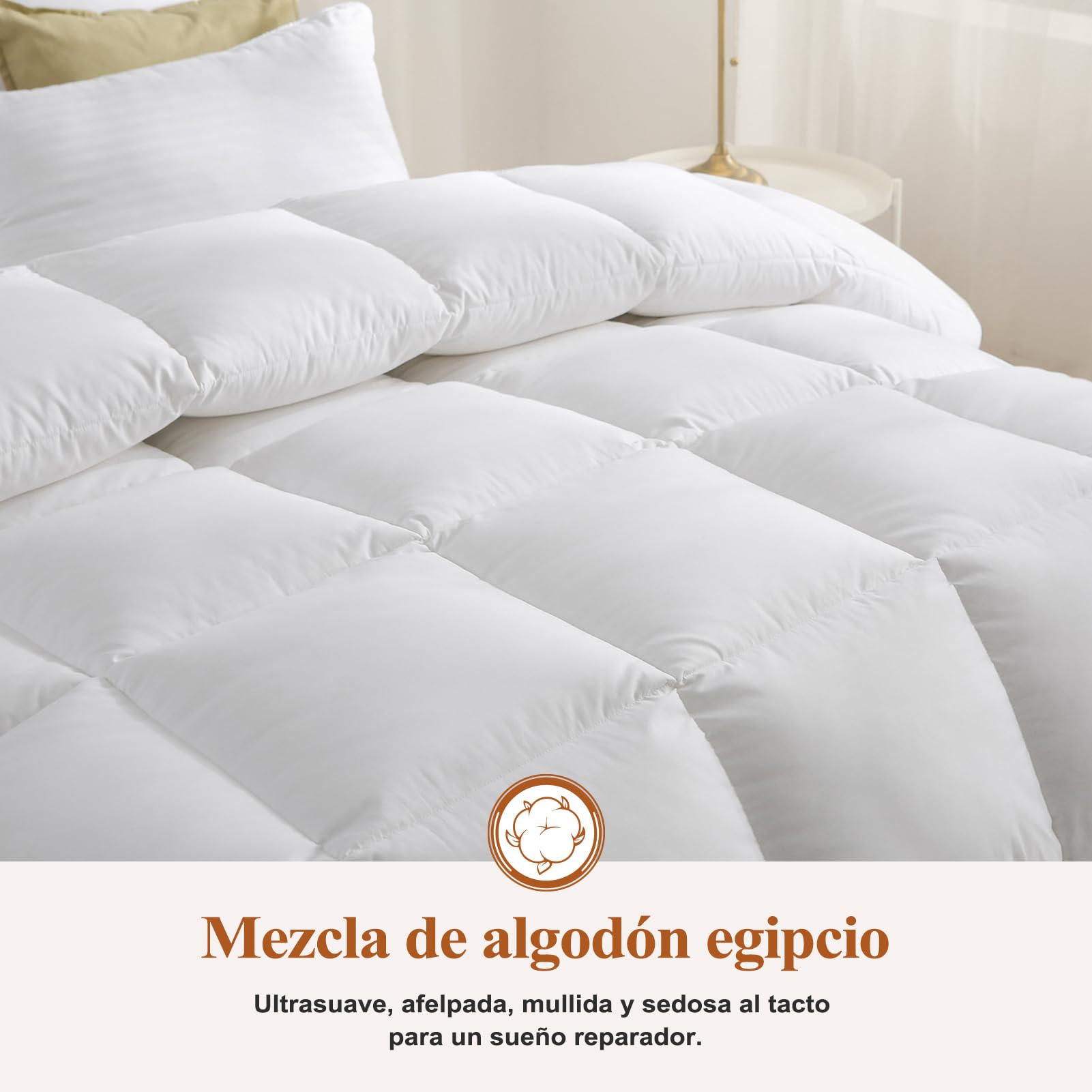 Edredón de Plumón Cama 105 Mezcla de Algodón Egipcio, 100% Puro Plumón y Plumas Edredon Nordico para 4 Estaciones, Super Suave y Transpirable, Edredones Natural 300 gsm, Duvet 200x200 cm