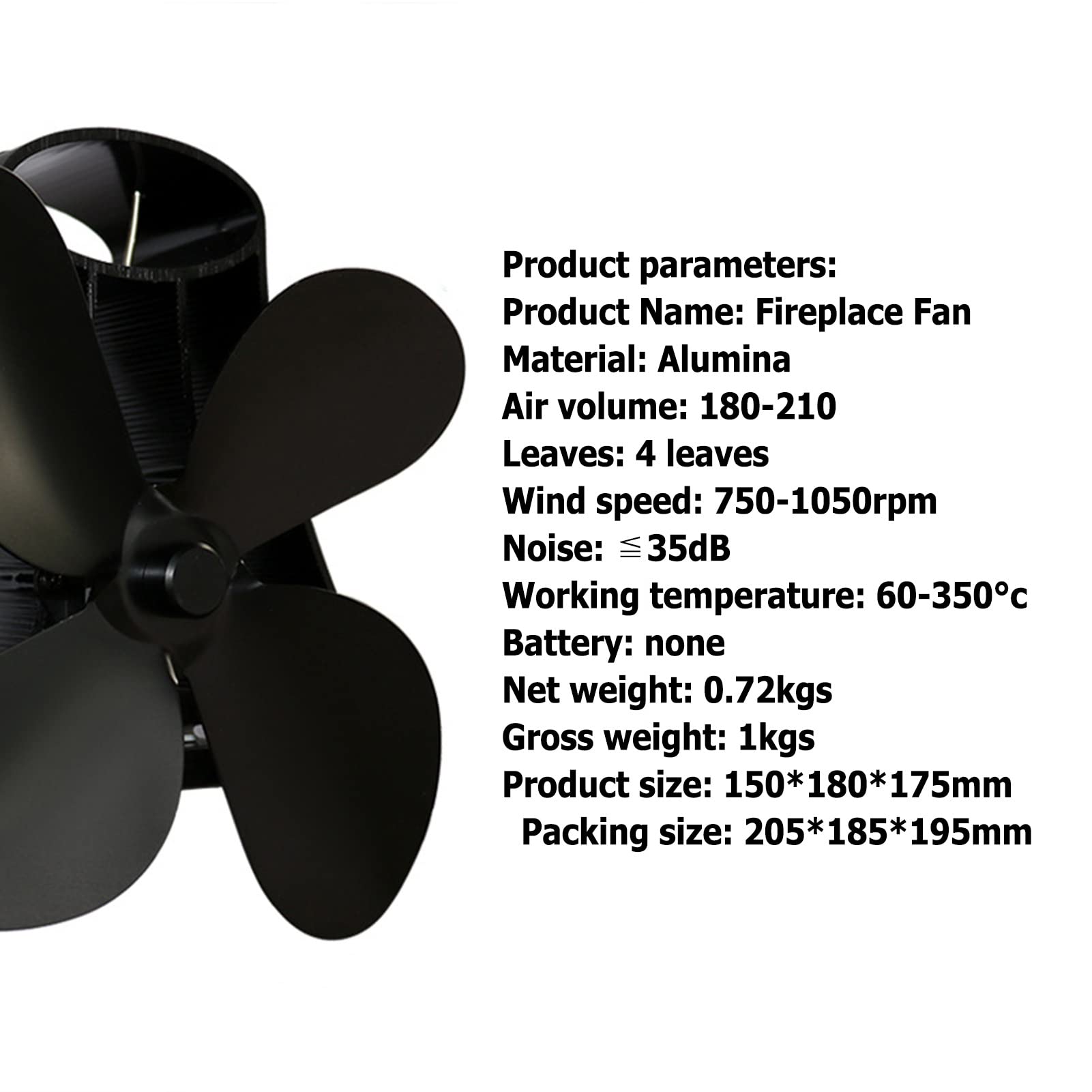 DYK&NX Ventilador De Estufa De Leña De Tamaño Pequeño, Ventilador de la Estufa de Tubo de combustión de 4 Palas para Estufa de pellets/leña/leños, no eléctrica