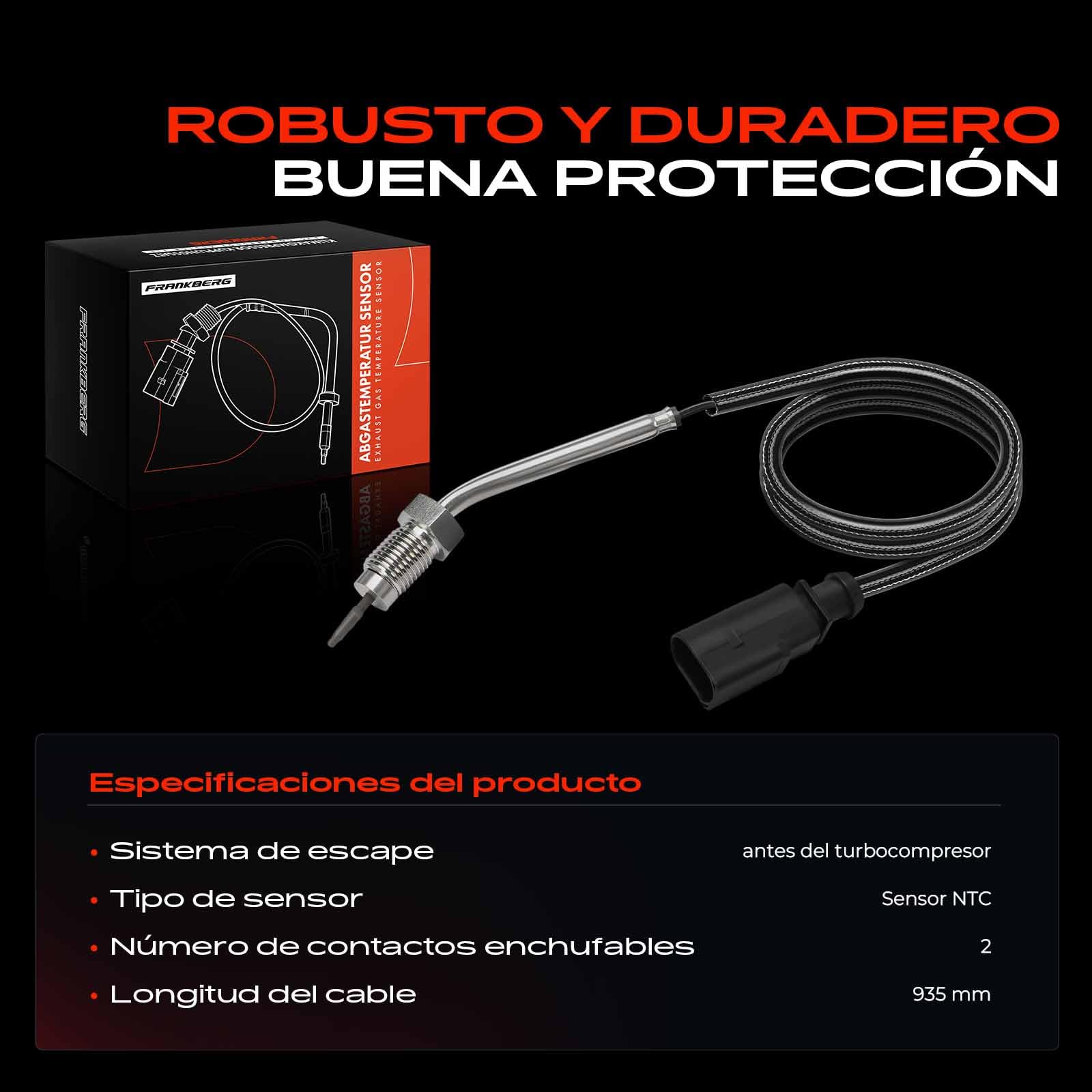 Frankberg Sensor de temperatura de gases de escape Compatible con Polo 6C1 6R1 Ibiza IV 6J5 6P1 Fabia II Combi 545 R.o.o.m.s.t.e.r 5J7 Rapid Spaceback NH1 Replace# 03L906088BK
