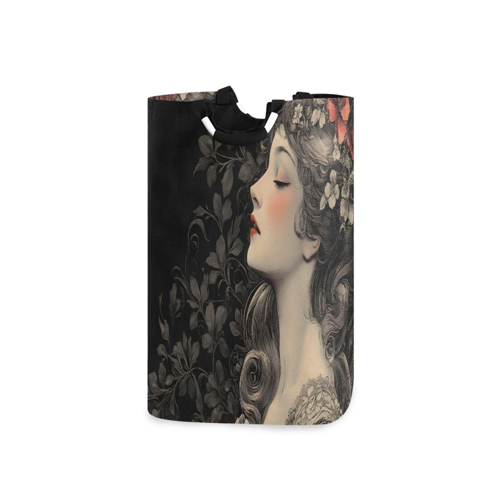 Jihqo Laundry Hamper Basket Charming Woman Collapsible Nursery Storage Bin Waterproof Clothing Baskets for Home Bedroom Bathroom Washing Room