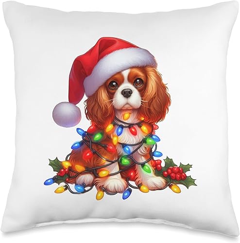 Christmas Cavalier King Charles Spaniel Cavalier King Charles Spaniel - Cojín de Navidad de Papá Noel para perro, 16 x 16 pulgadas, multicolor