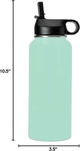 Miniatura 8 de LaserGram Botella de agua con tapa abatible de doble pared de 32 onzas con popote, el mejor maestro del mundo, grabado personalizado incluido (verde