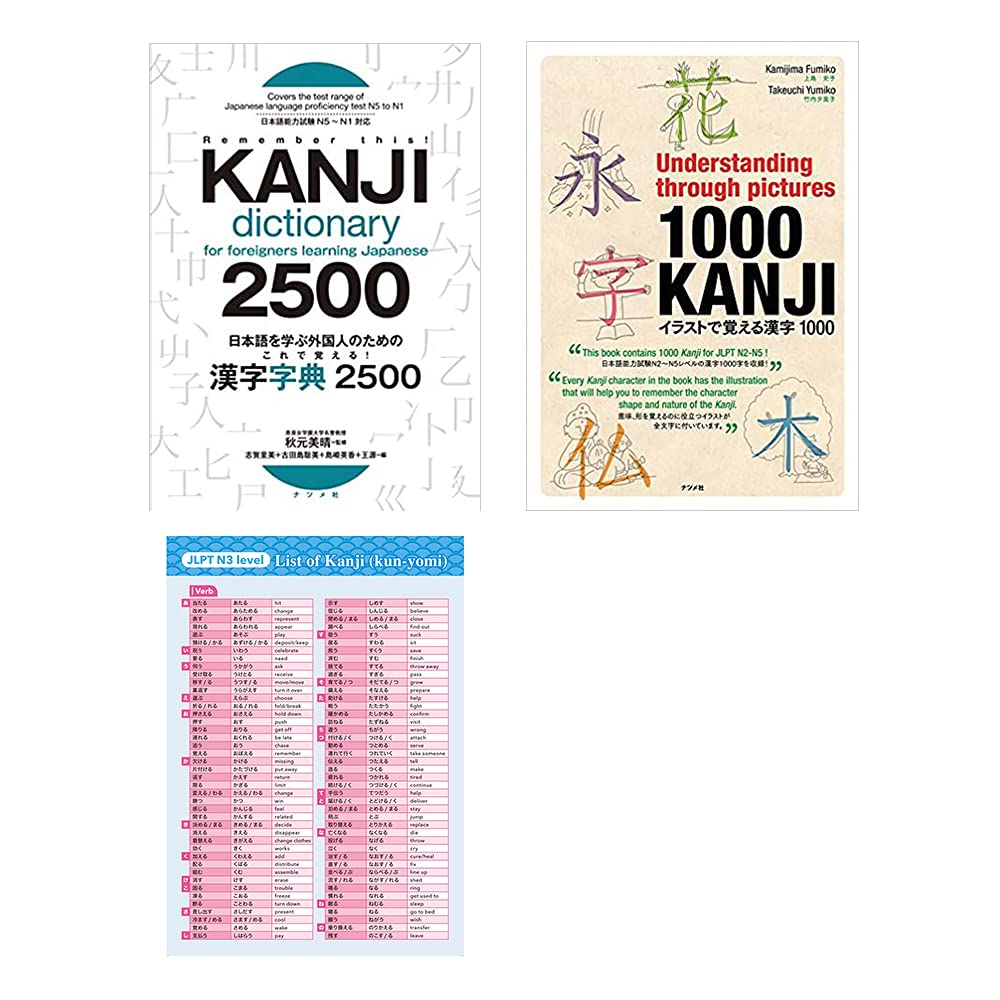 Kanji Dictionary 2500 N5 to N1 and Understanding through pictures1000 KANJI with N3 Chart