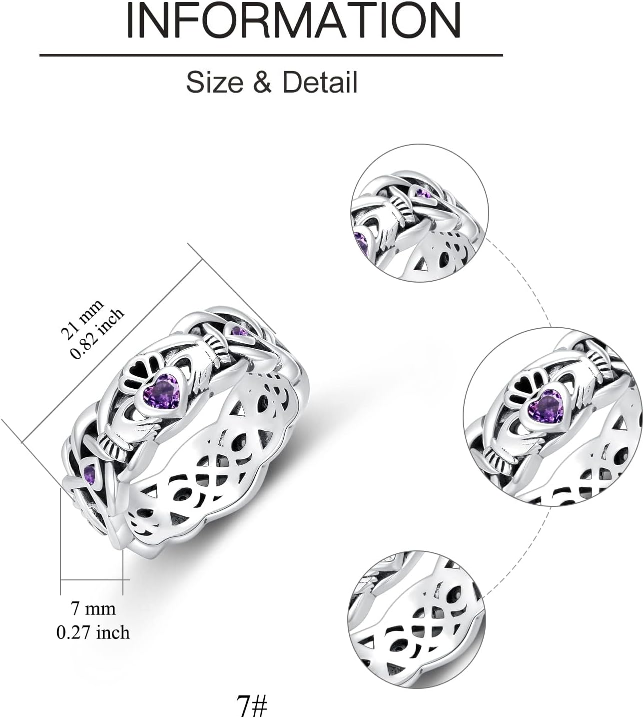 Seiyang Claddagh Ring for Women 925 Sterling Silver Claddagh Birthstone Ring Irish Band