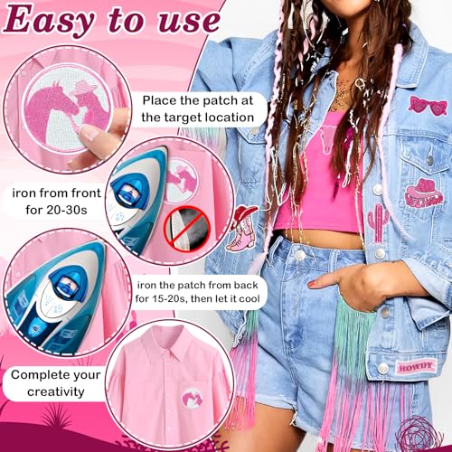 23PCS Western Iron On Patches Pink Cowgirl Embroidered Patches for Hats Jackets Backpacks Clothing by Yaveron - Used condition - Image 4