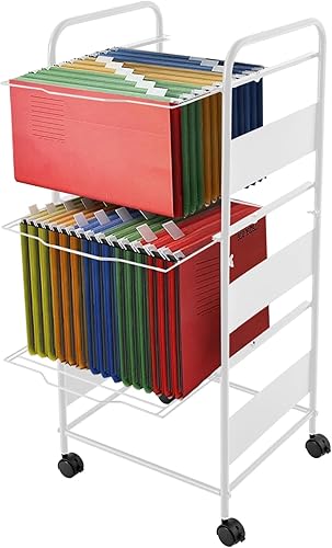 Carros de archivo de metal de 3 niveles con ruedas, archivos colgantes para tamaño carta, carpeta de archivos extraíble movible, estante para cajón,