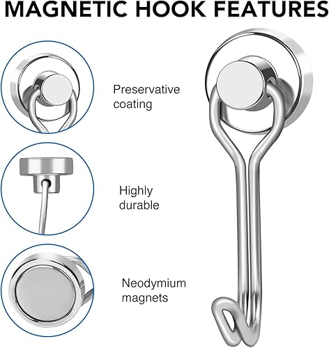 Miniatura 4 de LOVIMAG Ganchos magnéticos fuertes, ganchos magnéticos giratorios de 25 libras, ganchos magnéticos de neodimio, ganchos magnéticos resistentes para