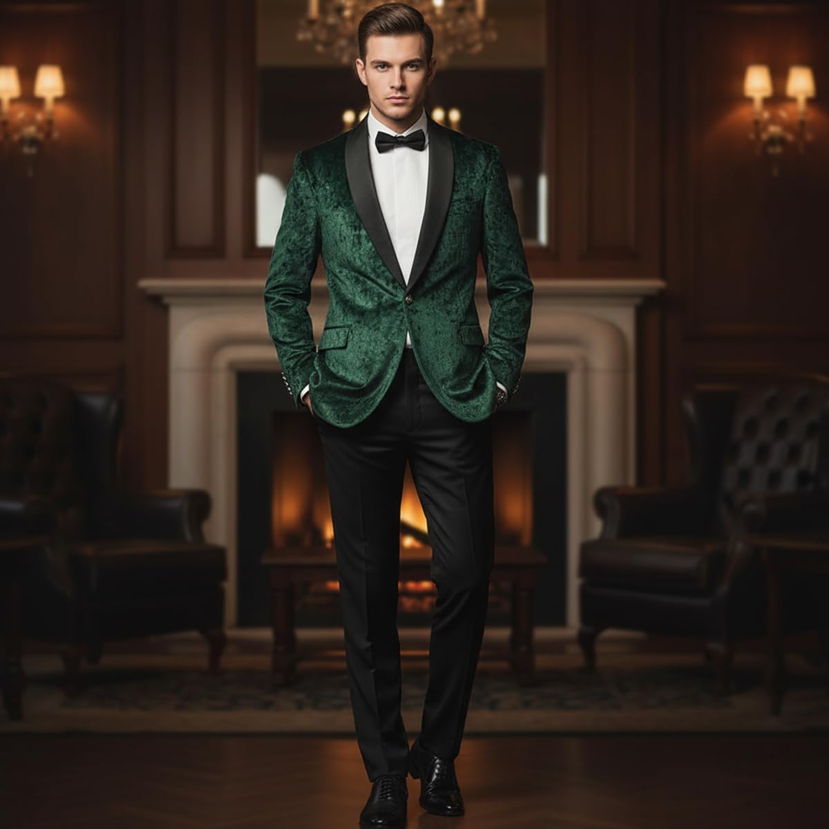 Men's Velvet Slim Fit Suit Casual Blazer for Men One Button Sports Coat Tuxedo Jacket Wedding Party Prom Festival Dress - Image 3