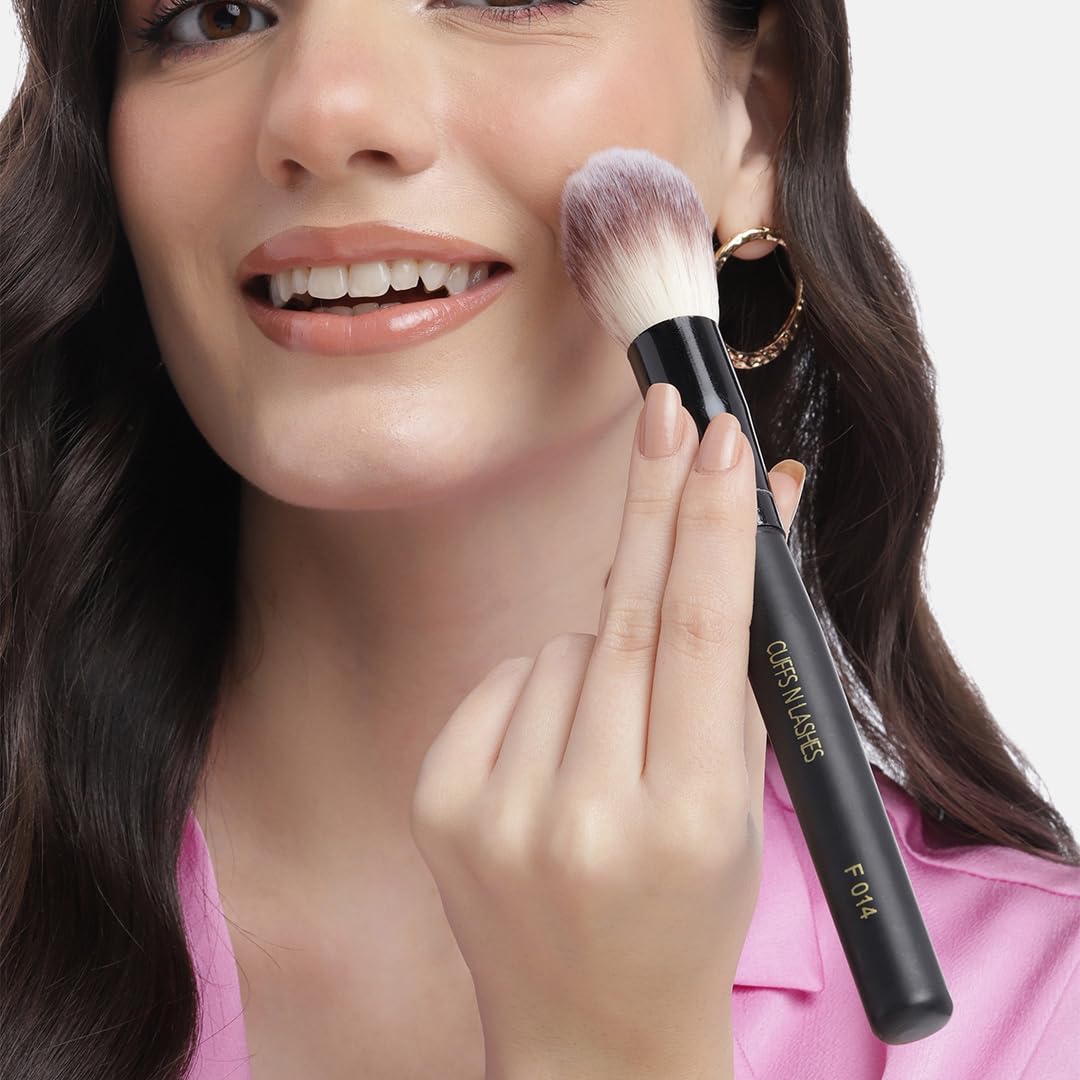 Cuffs N Lashes F014 Powder &Blush Brush | Professional Makeup Brush with Ultra-Soft Bristles | Handmade in India | Cruelty-Free | Perfect for Loose Powder and Blush Application - Image 3 thumbnail