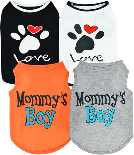 Sebaoyu Camisas para perros medianos paquete de 4 prendas de verano para cachorros lindo chaleco para cachorros para perros pequeños y grandes gatos