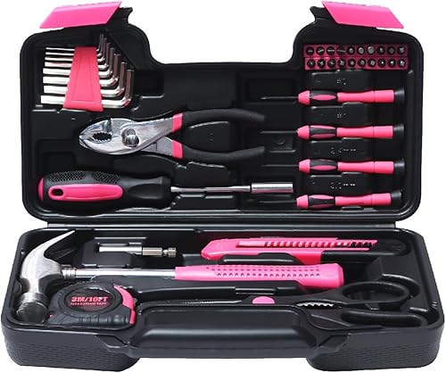Miniatura 4 de Kit de herramientas básicas de 39 piezas para mujeres, herramientas rosadas multiusos para el hogar, herramientas manuales para el hogar con caja de