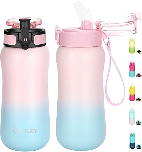 Botella de agua de acero inoxidable de doble pared aislada al vacío pniños, 12 oz, a prueba de fugassudor, sin BPA, 2 tapas cpajillapico de un clic,