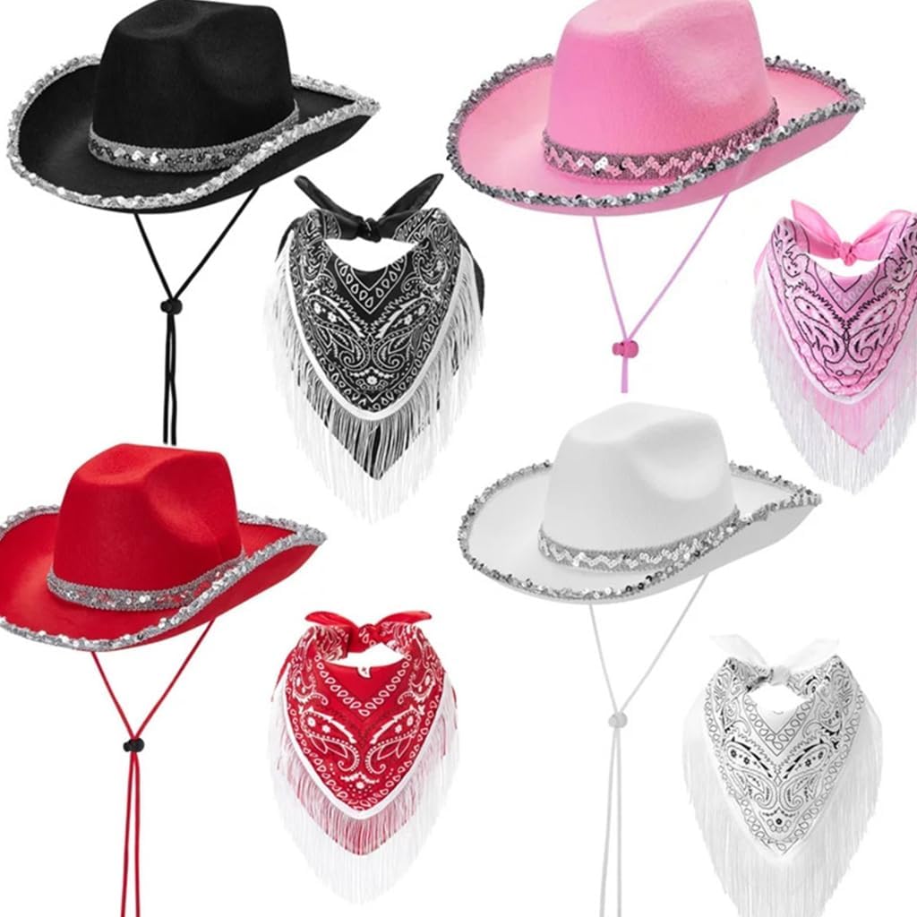 Cowgirl Hat and Bandana with Sequined Brim Set for Role Play Music Festival