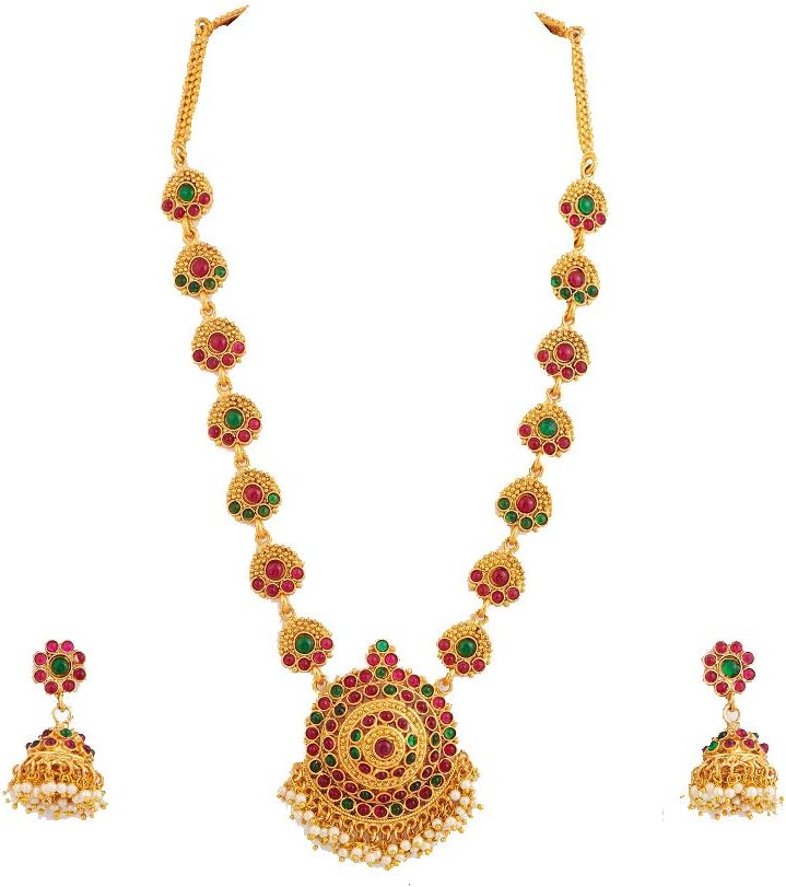Stylish Long Multicolor Haram Pearl Drop Jewellery Necklace Set for Women
