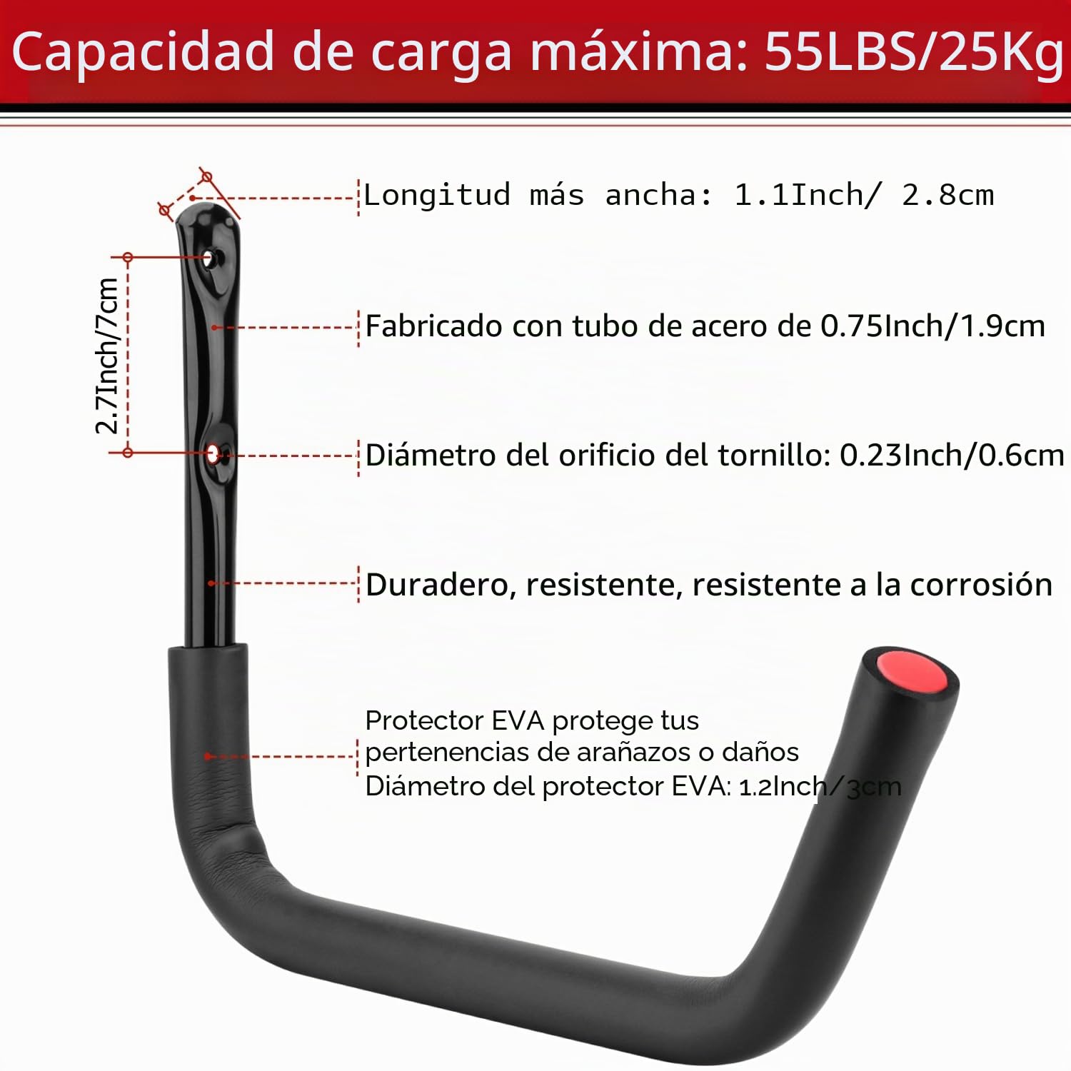 Ganchos de almacenamiento para kayak, 38,5 cm, resistente, para montar en la pared, para canoa, tabla de surf, tabla de esquí, escalera, sillas plegables, bicicletas y herramientas de jardín