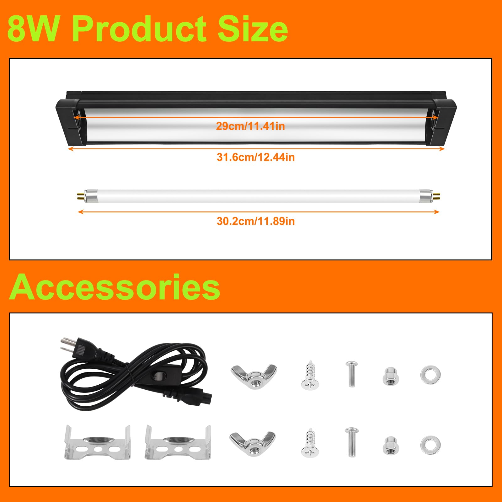 T5 UVB Light for Reptiles, 10.0 8W HO UVA UVB Reptile Light Fixture, 12 Inch Lamp Tube for Bearded Dragon, Tortoise, Lizards, Reptiles and Amphibians - image 5