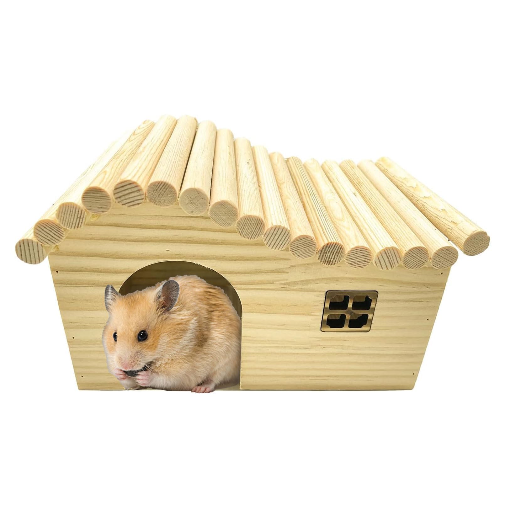 Hamster Wooden House with Windows Rat Wood Hideout Small Animal Climbing Play Hut for Dwarf Hamster Sugar Gliders Gerbil