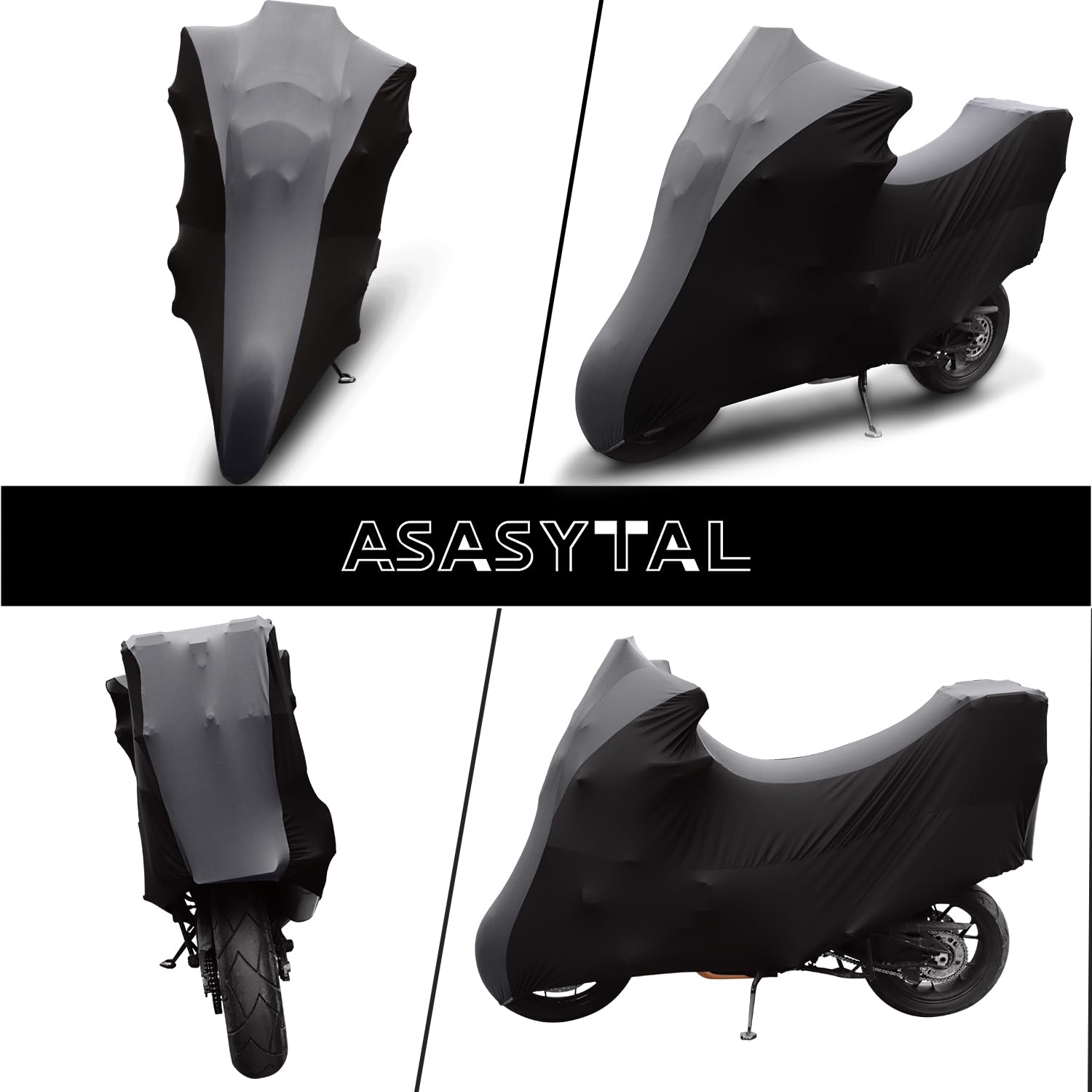 Housses de Moto d'intérieur, Élastique Respirant Tissu en Velours Doux Protection Contre la Poussière pour Scooter Garage Moto Exposition,Gris Rayé+Noir，Top Case 125 x 48 x 63 Pouces