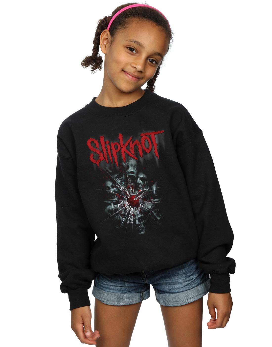 Absolute Cult Girls Black Slipknot Shattered Glass Sweatshirt 9-11 Years