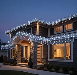 Cascata de LED 400 Luzes Natal 10 Metros Fio Branco 8 Funções Branco Frio Branco Quente e Colorido (branco frio-220)