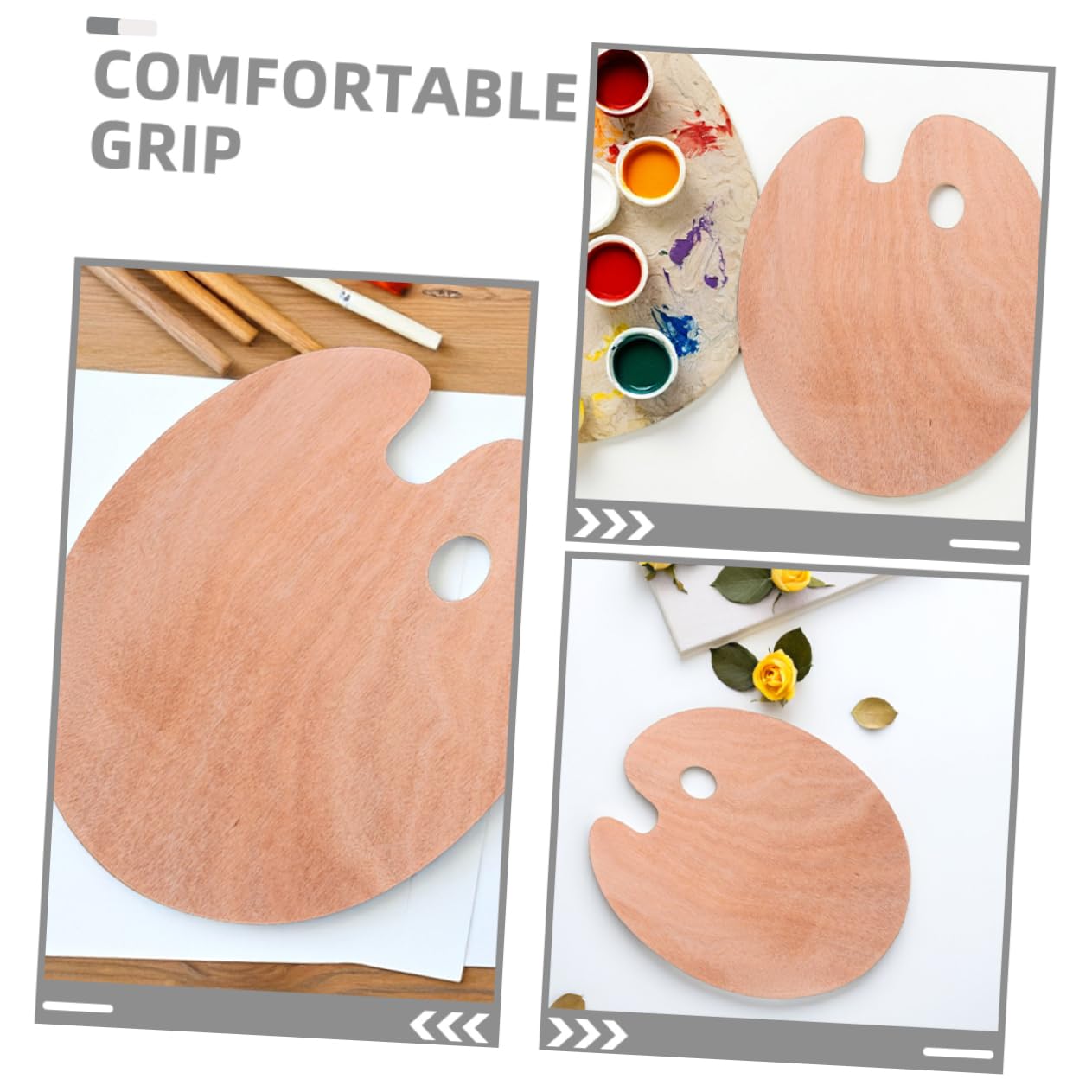 Paleta de Pintura Artística Ovalada de Madera 2 Piezas con Orificio Pulgar