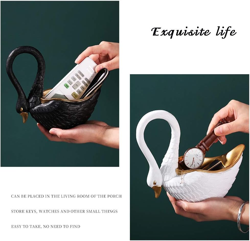 Catchall Tray Creative Porch Decorative Tray Key Watch Jewelry Organizer Tray, Key Bowl Office Home Living Room Tea Table Coffee Bar Decor with Swan Shape, Resin Material ( Color : Black and White )