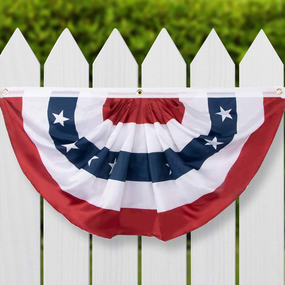 Aisto 3X6 Feet American Flag Bunting - USA Pleated Fan Flag for Outdoor 4th of July - Vivid Color and Fade Resistant - Double Stitches Canvas Header